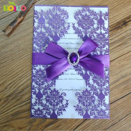 DIY customzied inc198 europe Wedding invitations Card, lavender invitation card tied lavender bow,print insert,envelope