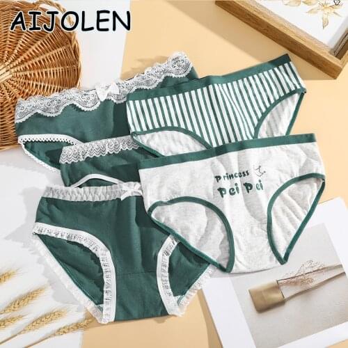 AIJOLEN Lace Sexy Large Size Panties Breathable Cute Solid Color Sensual Underwear Mid-waist Comfortable Womens Lingerie