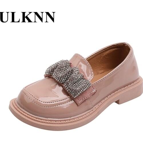 Kids Patent Leather Shoes Girls' New Western Style Rhinestones Pearls Big Childrens Fashion Princess Shoes Single Shoes