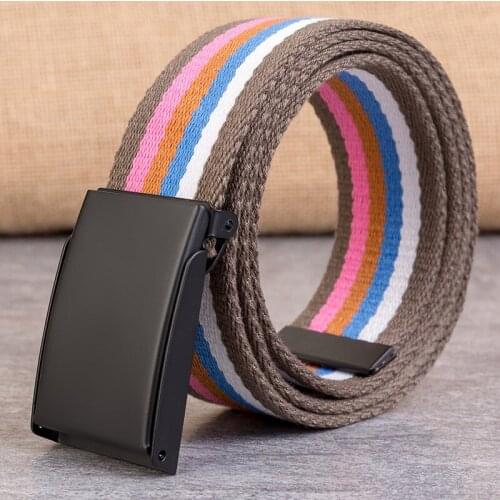 Unisex Metal Canvas Belt Fashion Wild Waistband opening and closing Buckle Youth Students Simple Personality Lengthen Waist Belt