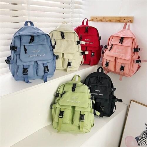 Women Waterproof Nylon Fashion Backpack Student Cute School Bag Kawaii Girl Backpack Laptop Female Casual Book Bag Buckle Ladies