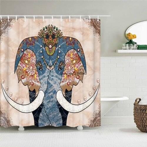 Funny India Elephant Bath Curtain Waterproof Fabric Shower Curtains Bohemia Pattern Bathtub Screen for Bathroom Home Decor
