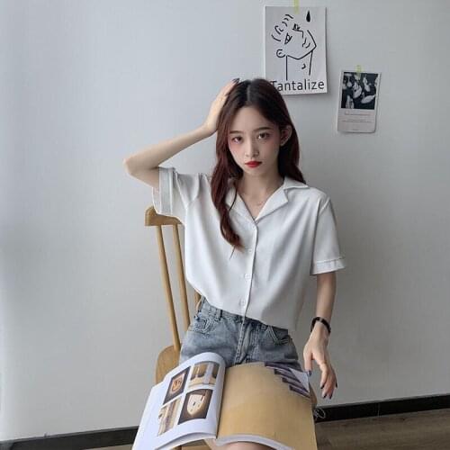 Womens Tops and Blouses Solid White Chiffon Blouse Office Shirt Blusas Mujer De Moda 2021 Short Sleeve Women Shirts Clothes Y947