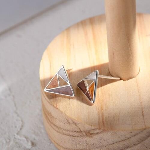 Lidavi 925 Silver Earrings Female Japanese Wind Simple Triangle Earrings Trend Geometric Enamel Earrings For Women Gift VES6201
