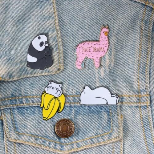 1 PC Animal Brooches Pin Badges Panda Ice Bear Banana sheep cute Brooch Lapel denim Hat metal enamel Pins Icons kid jewelry gift
