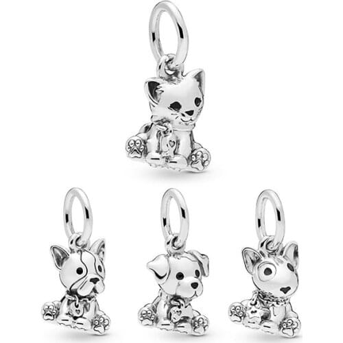 2019 Original 925 Sterling Silver Bulldog Labrador Terrier Puppy Cat Dangle Charm Fit Pandora Bracelet Bangle DIY Women Jewelry