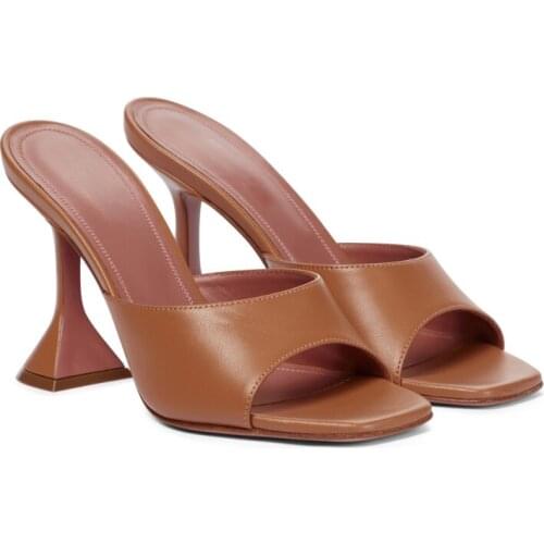 2021summer Hollywood Star Triangle Heel One-Shaped Slippers Square Toe Open Toe Fashion Roman Sandals for Women