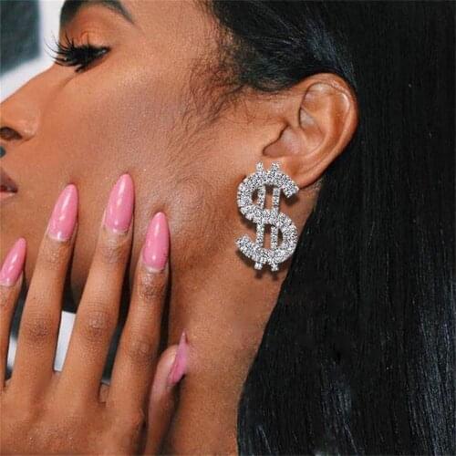 2021 Personality Dollar Sign Rhinestone Ear Accessories925 Silver Needle Stud Earrings Short Ladies Earrings Jewelry Accessories