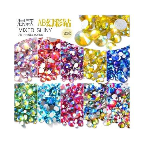 300pcs Mix SS4-SS20 Size color intrigue AB Non HotFix flatback glass crystal 3D Nail Art Rhinestone diy/Decorations
