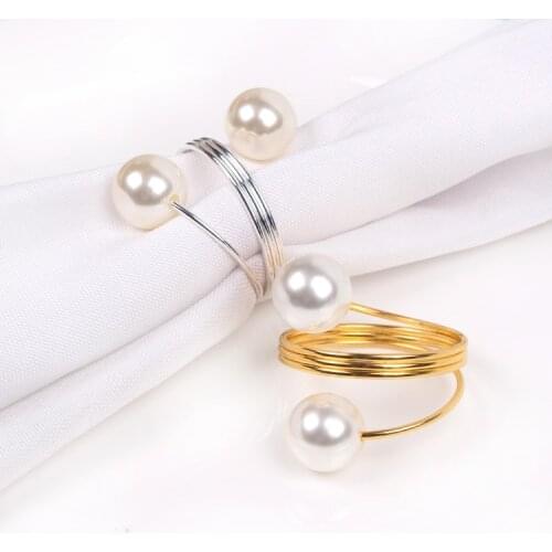 4pcs/lot new pearl napkin buckle, silver hoop hotel party table decoration napkin rings, napkin circle