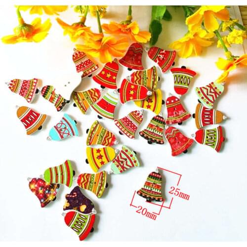 50pcs Cute Kid Wood Handmade Christmas Bel Mixed Color Craft Decoration Button for crafts and Scrapbooking 20*25mm