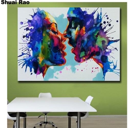 5d diy diamond Painting watercolor Kiss Couple picture mosaic diamond embroidery Abstract art full square round rhinestones art