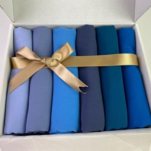 6pcs/box Heavy Chiffon Hijab Scarf Wrap Solid Color Shawls Headband Muslim Hijabs with Gift Box Headscarf Foulard Femme