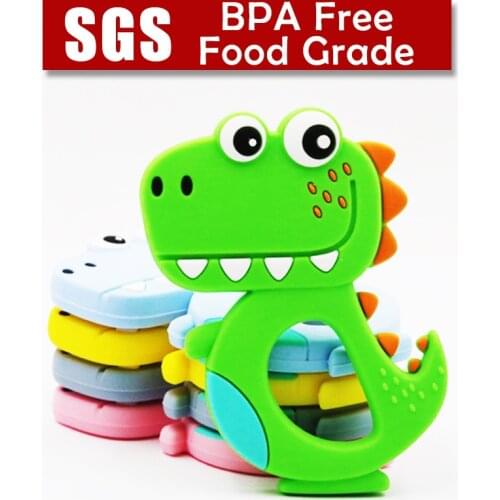 Safe Cartoon Baby Teethers BPA Free Cute Animal Dinosaur Infant DIY Ring Teether Toddler Silicone Chew Charms Kids Teething Toys