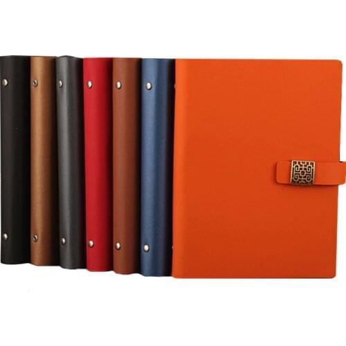 RuiZe fashion Magnetic buckle spiral notebook A5 leather notepad planner 6 ring binder loose leaf note book can be refilled
