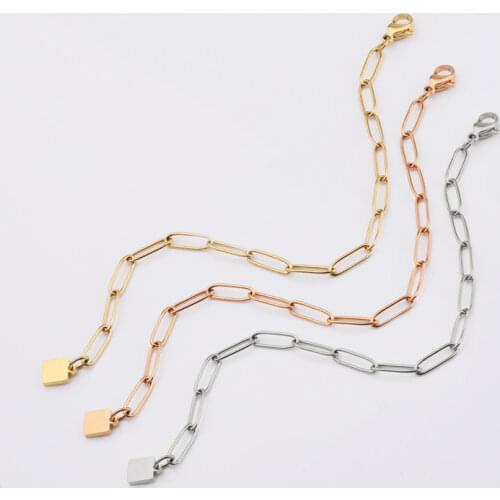 Boho Stainless Steel Chain Bracelets for Man Women Gold Color Jewelry Square Pendant Oval Chain Adjustable