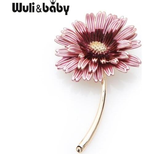 Wuli&baby Enamel Pink Daisy Trendy Brooch Flower Pin For Women and Mom Gift Simple Accessories 2019