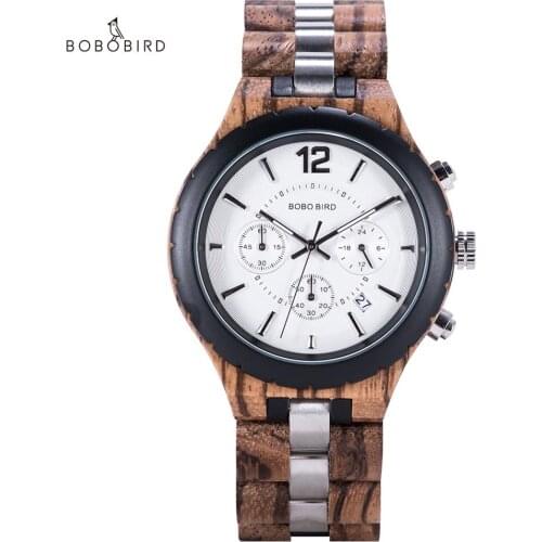 Bobo Bird Men Watches 2020 Luxury Wooden Mens Watches for Man Quartz Watches Auto Date Wristwatch Chronograph Relojes Hombre