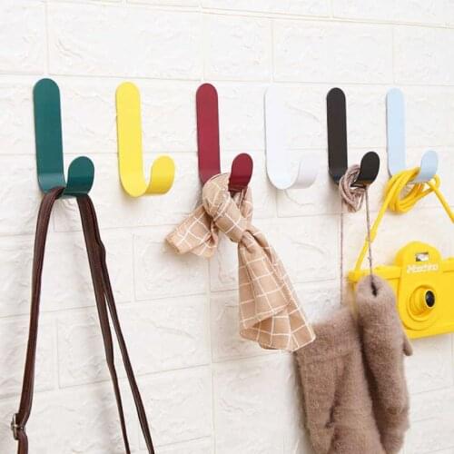 Colored Hook Household Kitchen Wall Door Stainless Steel Hook Hanger Key Bag Hat Scarf Bathroom Sticker Wall Hooks