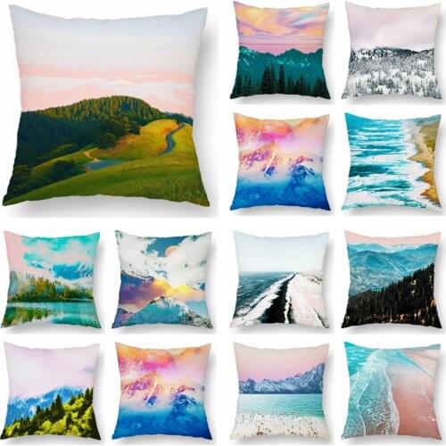 Sea and Mountain Decorative Pillowcase Throw Pillow Cover Home Decoration Cushion Cover Forest Cloud Pattern Sofa Car Pillowcase