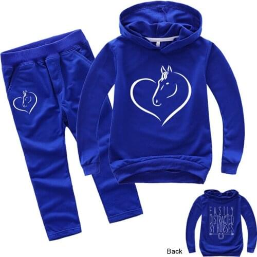 2-14Y Kids Clothes Teen Girls boys tracksuit set Cartoon Horse Print Hoodies Pants 2pcs Set Sport Suits Children Fall Outfits