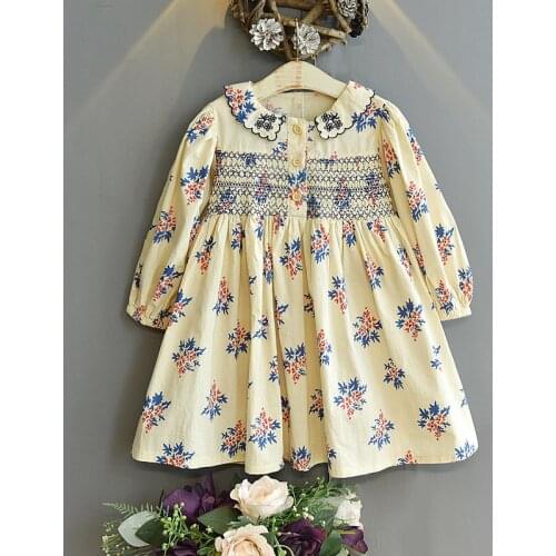Girl Floral Lapel Korean Princess Dress Kids Dresses for Toddler Fall Clothes 2021 Toddler Christmas Outfits Korean Baby Clothes