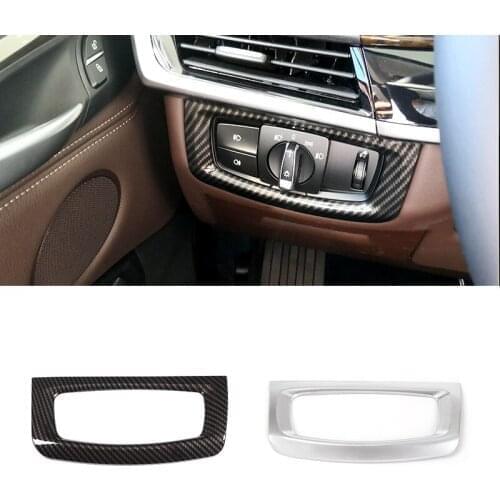 For BMW X5 X6 F15 F16 Car Carbon Fiber Texture Interior Headlight Switch Frame Cover Protective Trim