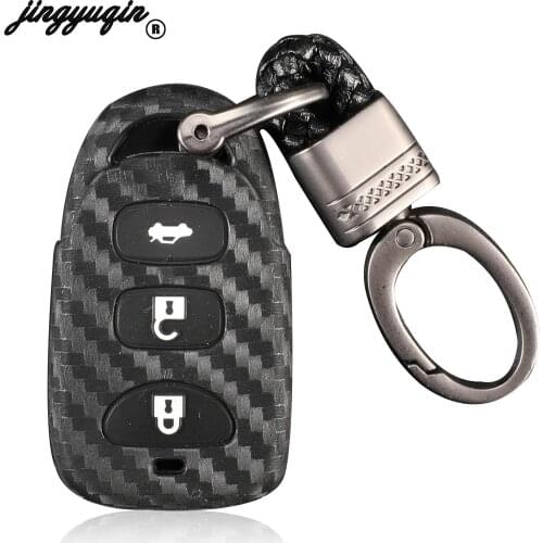 Jingyuqin Carbon Fiber+Silicone Car Key Cover For Hyundai Kia Carens Fob 3+1/4 Buttons Remote Key Cover Fob Case Keyless