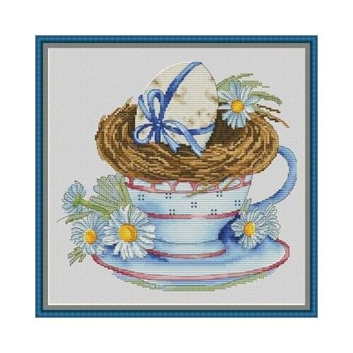 Coffee Cup Easter Egg Needlework,For Embroidery,DIY 14CT Unprinted Arts Cross stitch kits Set Cross-Stitching Home Decor