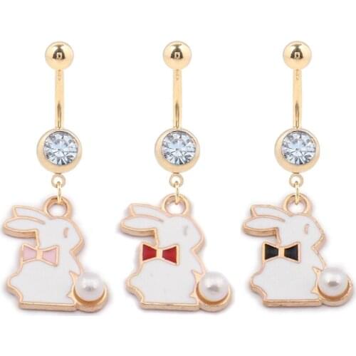 Rabbit Belly Rings Surgical Steel Dangle Navel Rings for Woman Navel Bars Fashion Belly Button Ring Piercing Sexy Body Jewelry