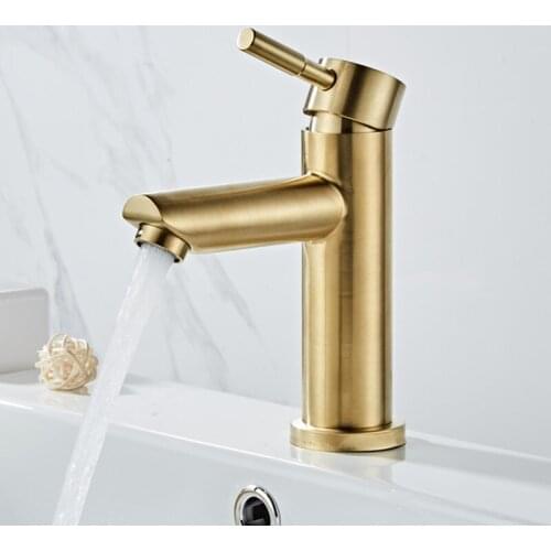 Basin Faucet Bathroom Hot and Cold Single Lever Sink Faucet 304 Stainless Steel Brush Gold Fashion Crane