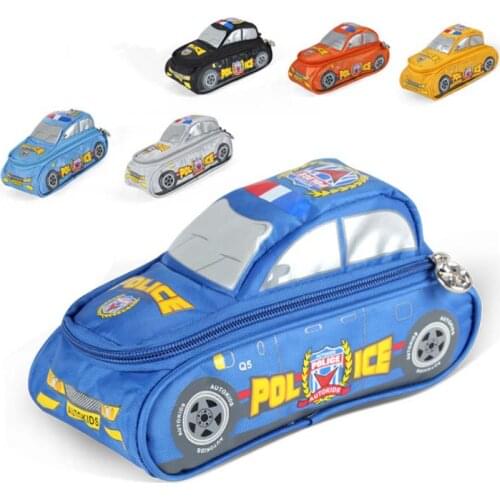 Creative Cool Police Car Shape Polyester Kid Pencil Case Large Capacity Round Metal Zipper Stationery School Supplies For Boys