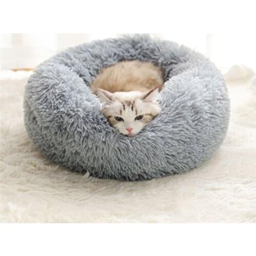 Round Plush Cat Bed House Soft Long Plush Cat Bed Best Pet Dog Bed For Small Dogs Cats Nest Winter Warm Sleeping Bed Puppy Mat
