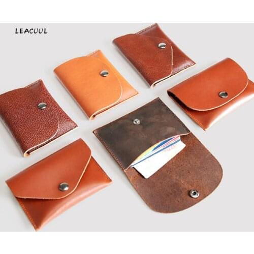 LEACOOL 100% Genuine Cowhide Coin Purse Men Business Slim Leather Mini Coin Purse Small Key Wallet Zero wallet Snap headset bags