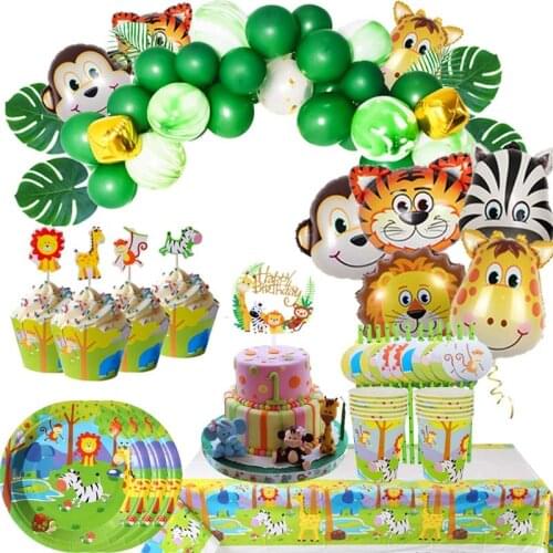 MEIDDING Safari Jungle Birthday Party Decorations Kids Disposable Tableware Cups Jungle Party Birthday Supplies Animal Tableware