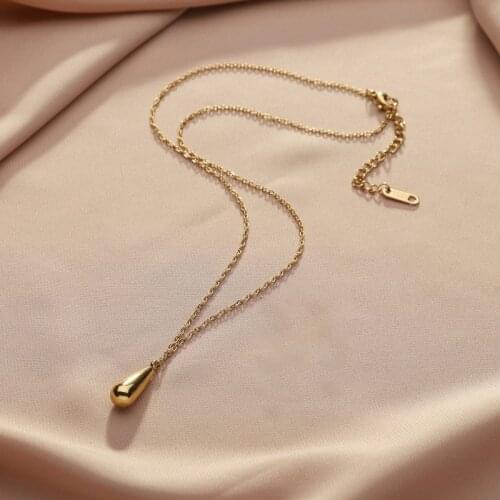 Waterdrop Minimalist Stainless Steel Gold Pendant Necklace for Women Super Classic Exquisite Smooth Metal Necklace Jewelry