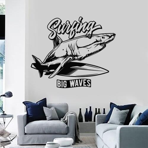 Surfing Wall Sticker Surfboards Decal Shark Stickers Bedroom Living Room Decoration Beach Vacation Home Decor Big Waves