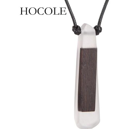HOCOLE 2018 New Fashion Geometric Resin Wood Pendant Necklace Adjustable Black Leather Rope Necklaces For Women Female Jewelry