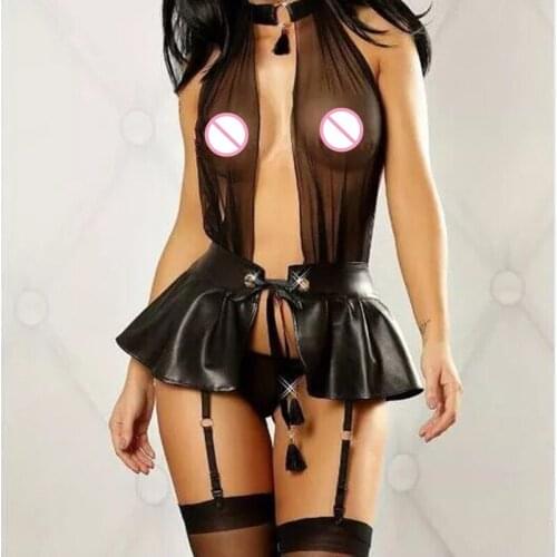 2019 Sexy Yufeila New Women Nighterwear Transparent PU Erotic Lingerie Underwear Backless Open-Hip Porn Sleepdress Sex Product