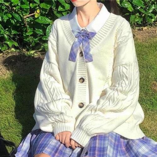 2021 New Sweet Cute Girl Knitting Sweater Lazy College Style Loose Sleeve Harajuku Girl Jk Uniform Sweater Coat S ~ 2Xl