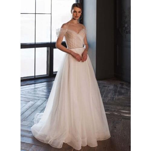 New Arrival Tulle Wedding Dress 2021 Boho Lace Beading Appliques Bride Dress Backless White Bridal Gown Vestige De Noiva