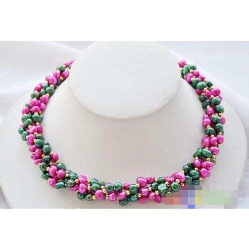 CB196 4row 17" green purple baroque Freshwater cultured pearl necklace