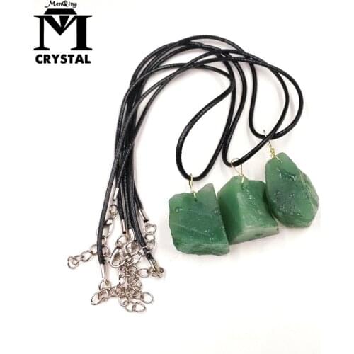 Natural raw Aventurine Quartz crystal Pendant Irregular rough green stone healing reiki gemstone Necklacefor man and woman gift