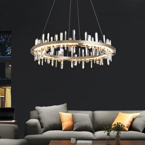 Post-modern light luxury crystal led chandelier lighting simple circular decoration Nordic living room dining room chandelier