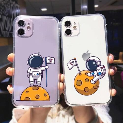 Zororong Fashion Cute cartoon Astronaut transparent Phone Case For iPhone 12 Mini 11 Pro XS Max X XR 7 8 Plus