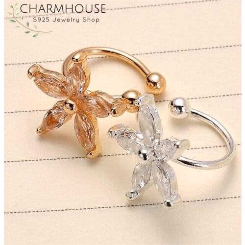 Retro Clip Earrings Without Piercing Silver/ Gold Color Zirconia Flower U Shape Earring For Lady Hot Sale Jewelry Pendietens