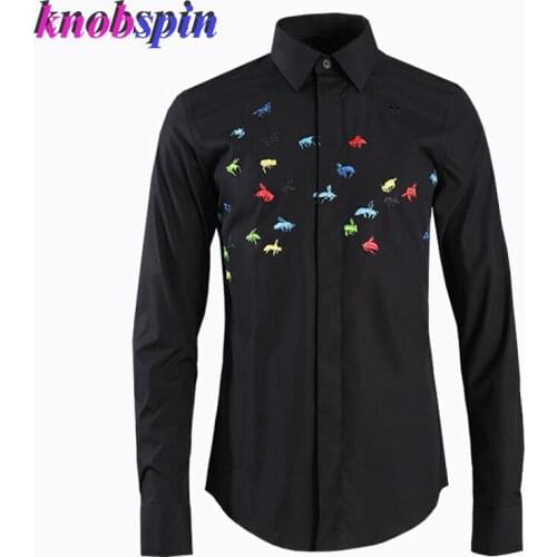 Colorful Bee Design Men Shirt 2019 Black White Long sleeve Slim Casual Camisas masculina Plus size 3XL 4XL male dress Shirts