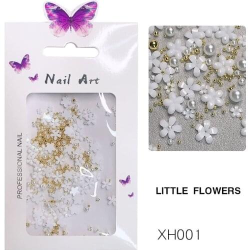 Mixed Size Steel ball Steel White Three-dimensional Five-Petal Flowers Resin Flatback DIY Jewelry/Nail Art Decoration