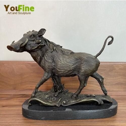 Wild Boar Statue Bronze Pig Wild Sculpture Animal Wildlife Sculpture Garden Interior Decor Vintage Art Ornament Crafts