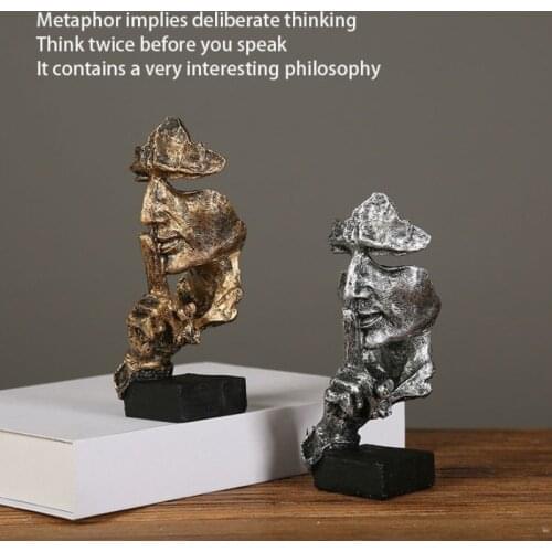 Silence Is Gold Statue Creative Abstract Sculpture Half-faced Man Decoration Crafts Mini Nordic Resin Living Room Home Ornament
